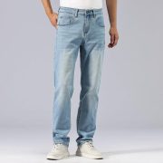 men Baggy Slim Fit Stretch Work Jeans - Straight Loose Blue Elastic - Image 2