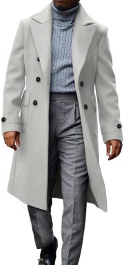 Men's Trench Coat Notch Lapel Double Breasted Casual Cotton Blend coat