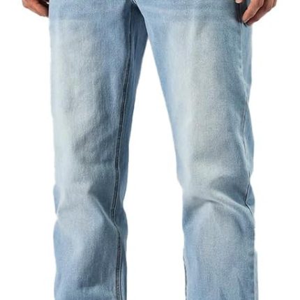 men Baggy Slim Fit Stretch Work Jeans - Straight Loose Blue Elastic