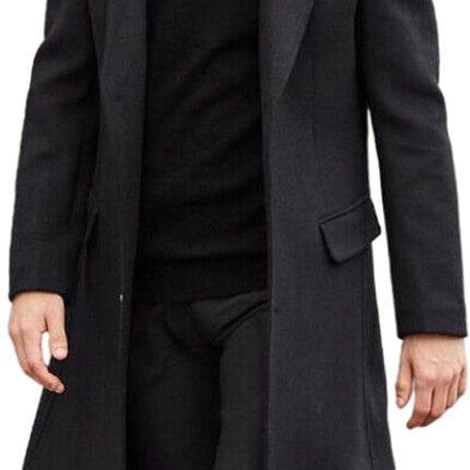 Men's Casual Trench Coat Slim Fit Notched Collar Long Jacket Overcoat Single Breasted  Coat wih Pockets