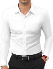 Stretch Men Dress Shirts Long Sleeve Slim Fit Dress Shirts for Men Muscle Fit Wrinkle Free Button Down Shirt