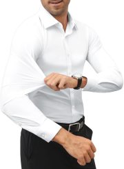 Stretch Men Dress Shirts Long Sleeve Slim Fit Dress Shirts for Men Muscle Fit Wrinkle Free Button Down Shirt - Image 2