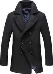 Men's Classic Notched Collar Double Breasted Wool Blend  Coat
