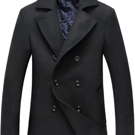Men's Classic Notched Collar Double Breasted Wool Blend  Coat