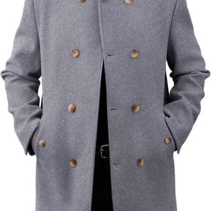 Mens Trench Coat Double Breasted Stand Collar  Coat Casual Fall Winter Warm Mid Long Overcoat