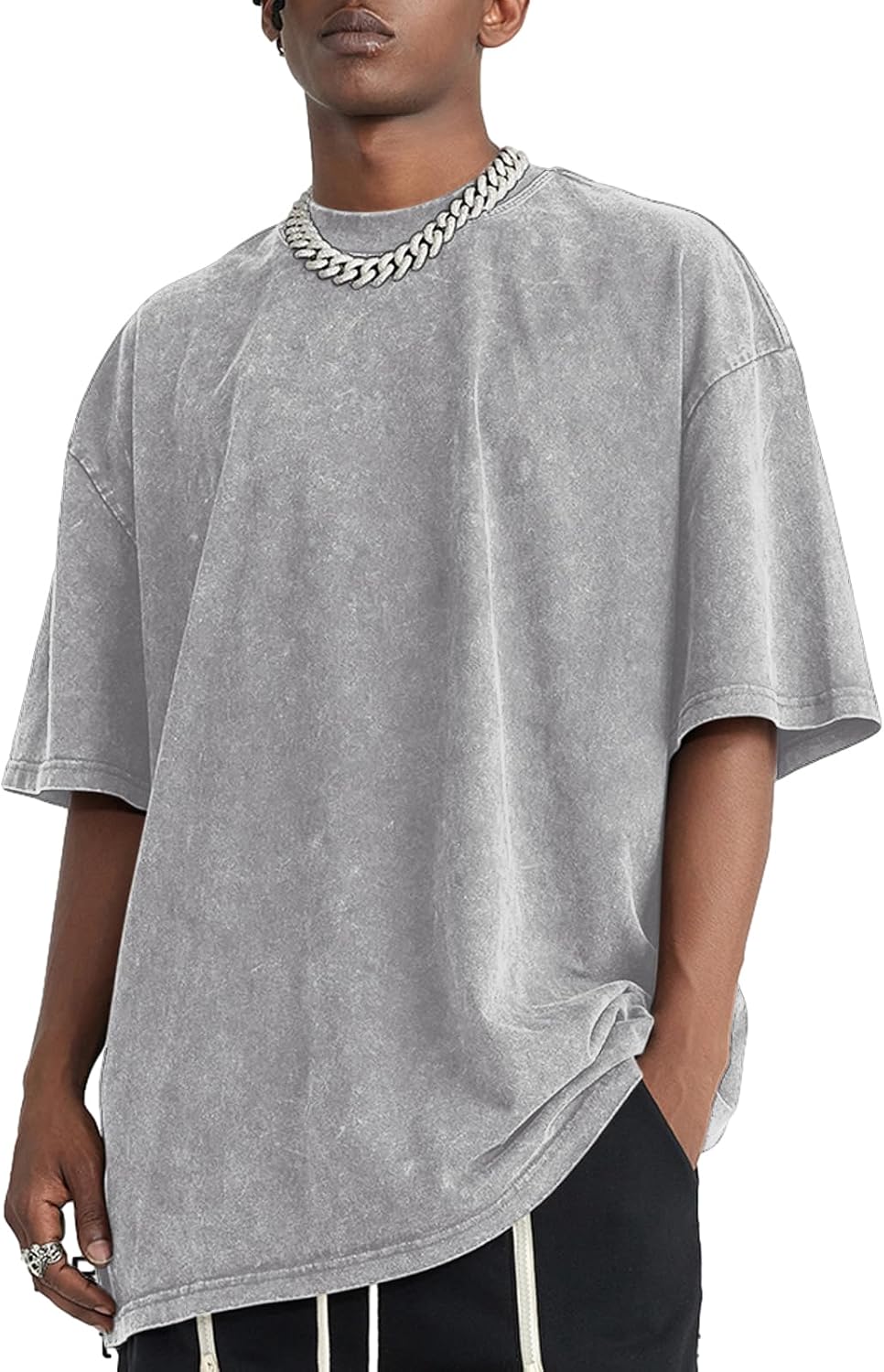 71NsN4EMIZL._AC_SL1500_.jpg Oversized Vintage Acid Wash Tshirt for Men Cotton Solid T Shirt Streetwear Basic Tees Casual Baggy Loose Shirts Tops - Image 1