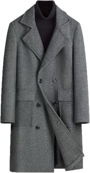 Mens Wool Blend  Coat Warm Winter Trench Coat Notched Lapel Double Breasted Overcoat
