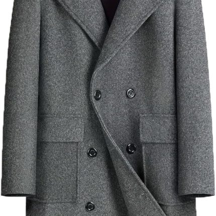 Mens Wool Blend  Coat Warm Winter Trench Coat Notched Lapel Double Breasted Overcoat