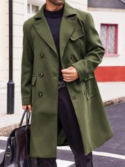 Mens Trench Coat Notch Lapel Double Breasted coat Wool Blend Casual Long Overcoat - Image 2