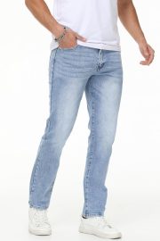 men Stretch Regular Fit Straight-Leg Cotton Fashion Comfort Flex Waist Denim Pants Jeans - Image 2
