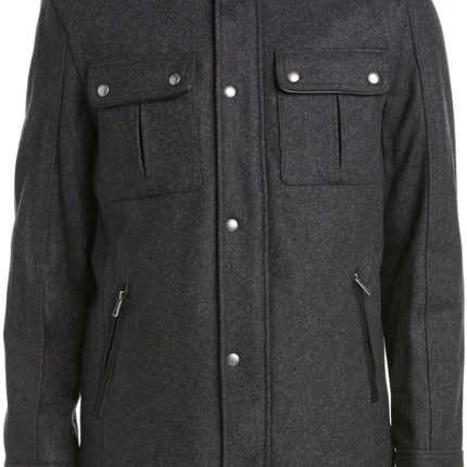 Men's Wool  Stand Collar Jacket with Patch Pockets