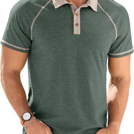 Men Short Sleeve Polo Shirts Cotton Golf Shirts Fashion Casual Raglan